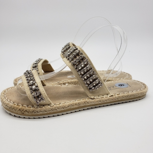 Nanette Lepore women US 9 off white sandals rhinestones fabric upper espadrille - Picture 4 of 11